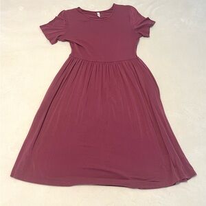 DB Moon-Women’s Short Sleeve Empire Waist Plain Dress with Pockets